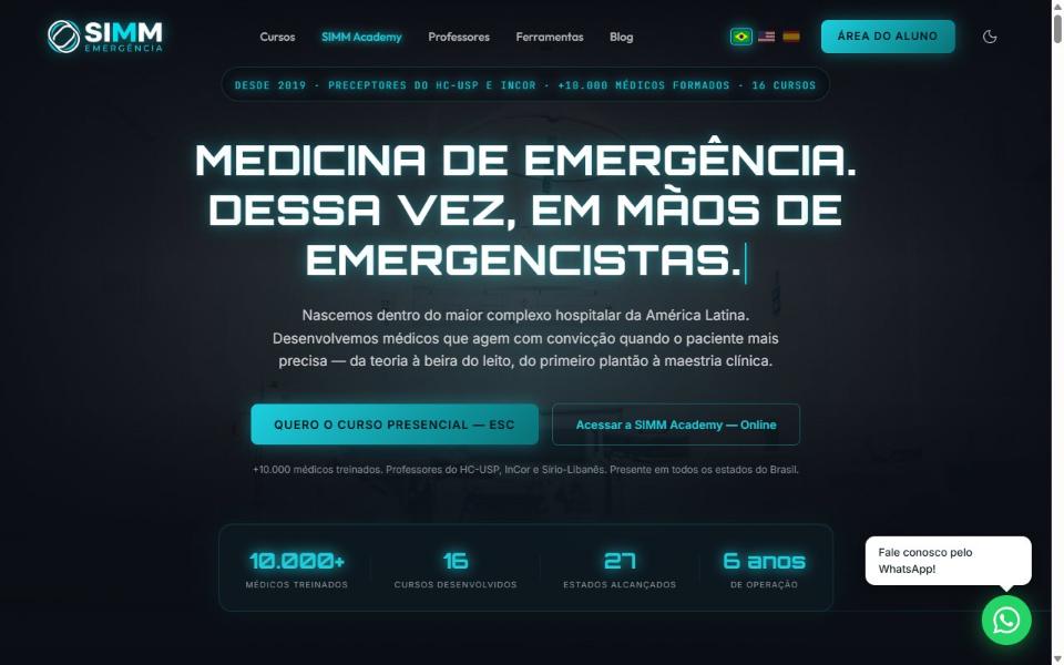 Página inicial do site da SIMM Emergência
